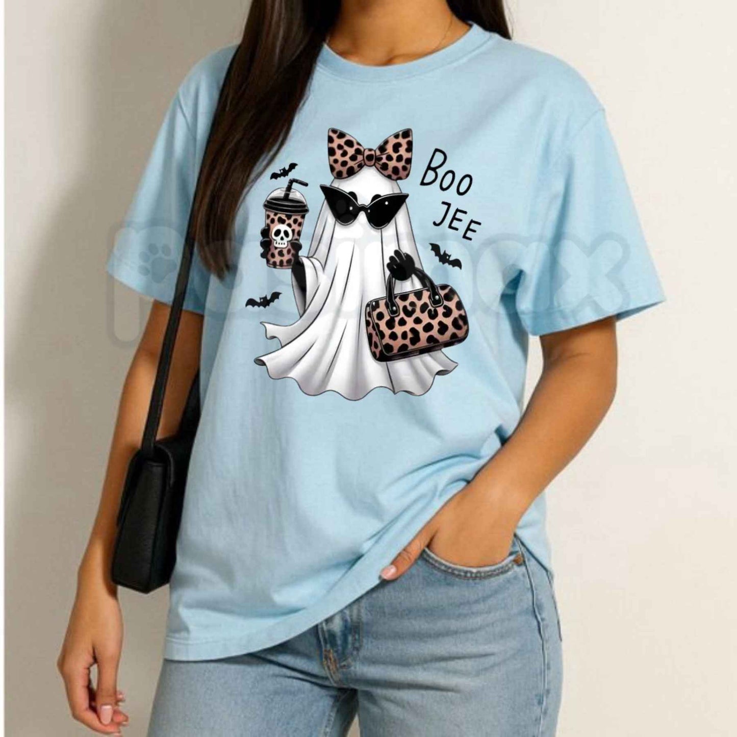 Boo-Jee Ghost T-Shirt – Funny Leopard Ghost Coffee Fall Unisex Cotton Graphic Tee-Pasimax