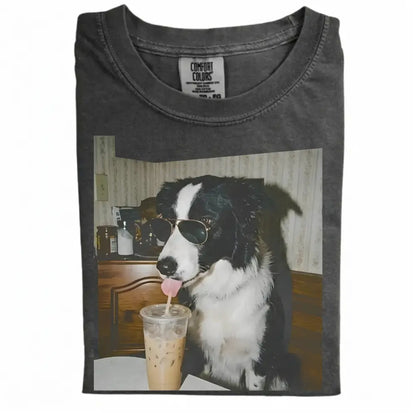 Comfort Colors® Custom Dog Breeds Drinking Iced Coffee T-Shirt – Vintage 90s Funny Edgy Dog Meme Tee, Aesthetic Coffee Lover Dog Mom Gift Shirt