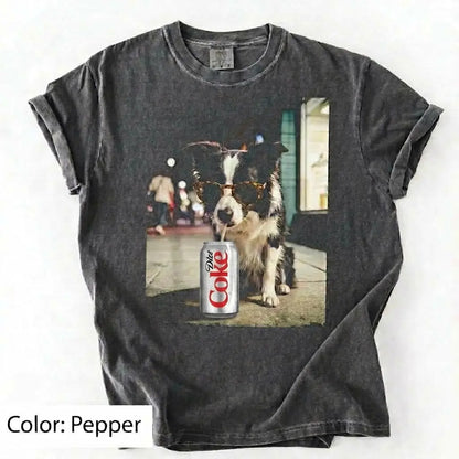 Comfort Colors® Dog Breeds Drinking Diet Coke T-Shirt – Funny Dog Dad Soda Lover Graphic Tee, Aesthetic Retro Puppy Animal Meme Shirt, Cute Pet Gift