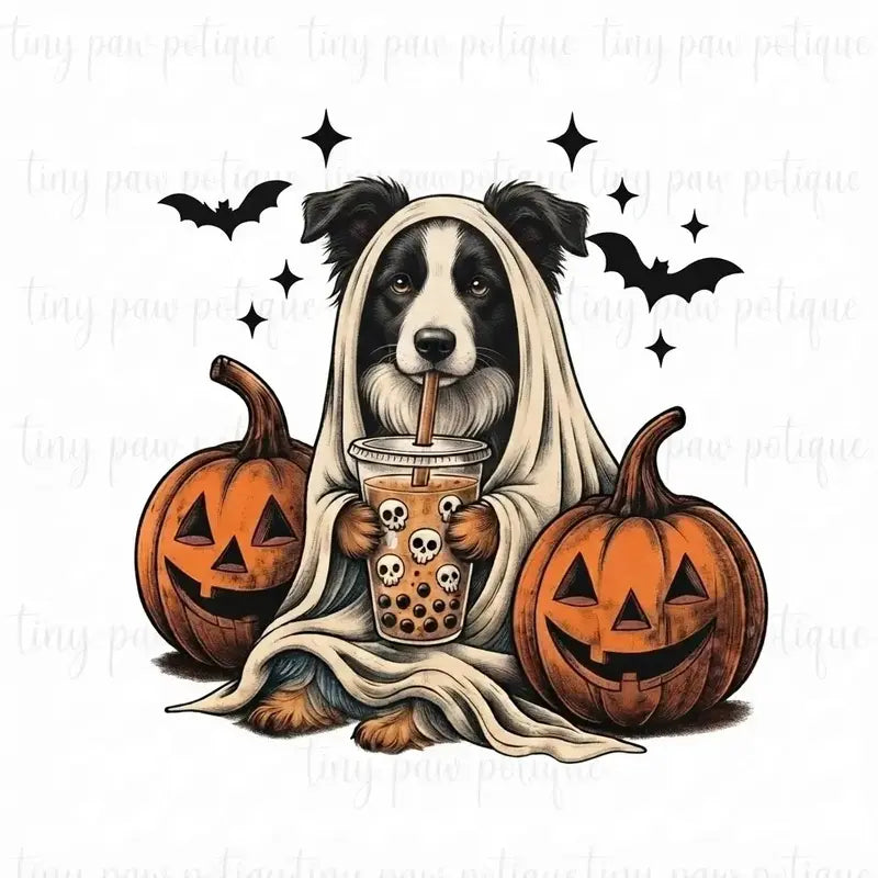 Comfort Colors® Custom Ghost & Boba Tea Halloween Dog T-Shirt – Spooky Season Bubble Tea Graphic Tee, Cute Ghost Dog Unisex Top & Gift
