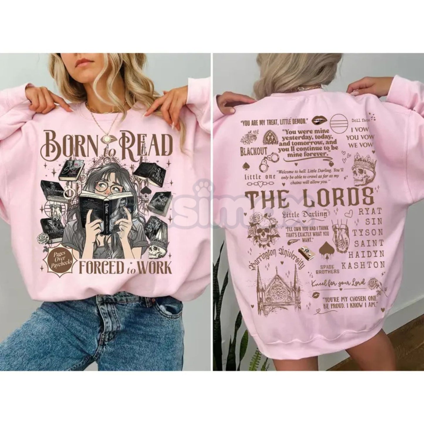 Born To Read Forced To Work Sweatshirt | Funny Book Lover Crewneck | Aesthetic Librarian Jumper | Bibliophile Gift for Her | Dark Academia Reading Pullover | Bookish Gift-Pasimax