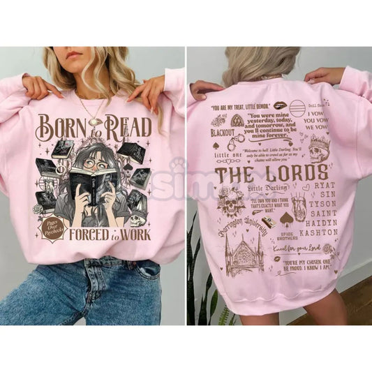 Born To Read Forced To Work Sweatshirt | Funny Book Lover Crewneck | Aesthetic Librarian Jumper | Bibliophile Gift for Her | Dark Academia Reading Pullover | Bookish Gift-Pasimax