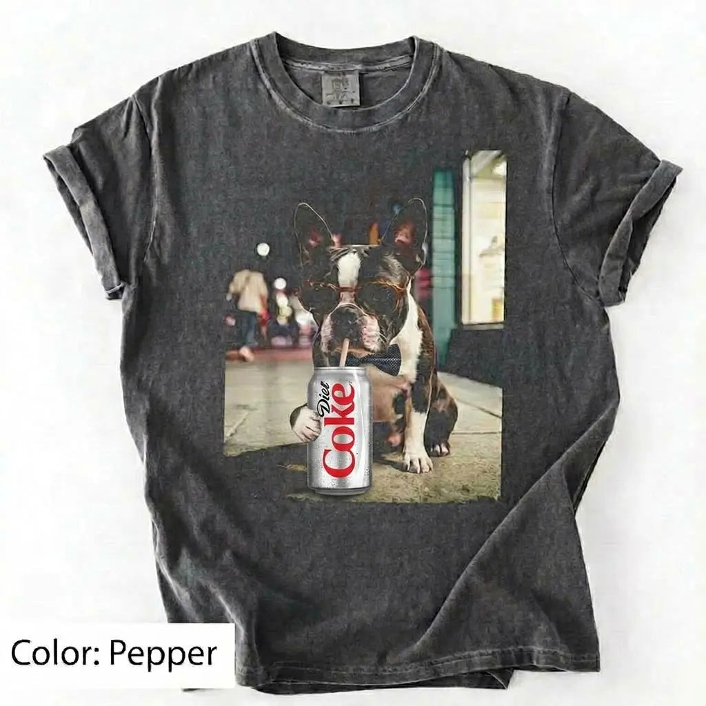 Comfort Colors® Dog Breeds Drinking Diet Coke T-Shirt – Funny Dog Dad Soda Lover Graphic Tee, Aesthetic Retro Puppy Animal Meme Shirt, Cute Pet Gift