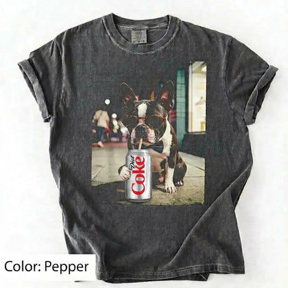 Comfort Colors® Dog Breeds Drinking Diet Coke T-Shirt – Funny Dog Dad Soda Lover Graphic Tee, Aesthetic Retro Puppy Animal Meme Shirt, Cute Pet Gift