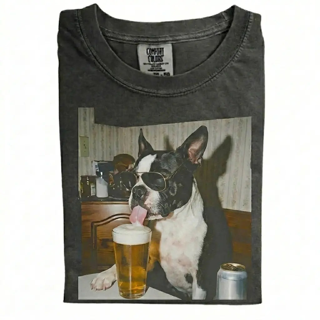 Comfort Colors® Custom Dog Breeds Drinking Beer T-Shirt – Vintage 90s Funny Edgy Dog Meme Tee, Aesthetic Retro Brewery Lover Dog Dad Gift Top