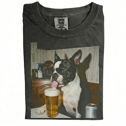 Comfort Colors® Custom Dog Breeds Drinking Beer T-Shirt – Vintage 90s Funny Edgy Dog Meme Tee, Aesthetic Retro Brewery Lover Dog Dad Gift Top