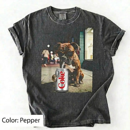 Comfort Colors® Dog Breeds Drinking Diet Coke T-Shirt – Funny Dog Dad Soda Lover Graphic Tee, Aesthetic Retro Puppy Animal Meme Shirt, Cute Pet Gift