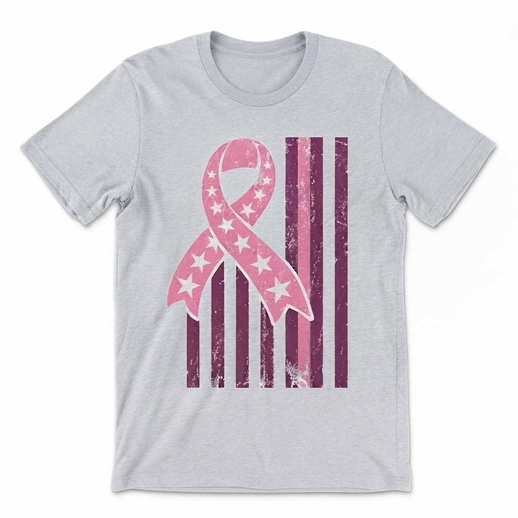 Breast Cancer Flag T-Shirt – Pink Ribbon American Flag Unisex Graphic Tee-Pasimax