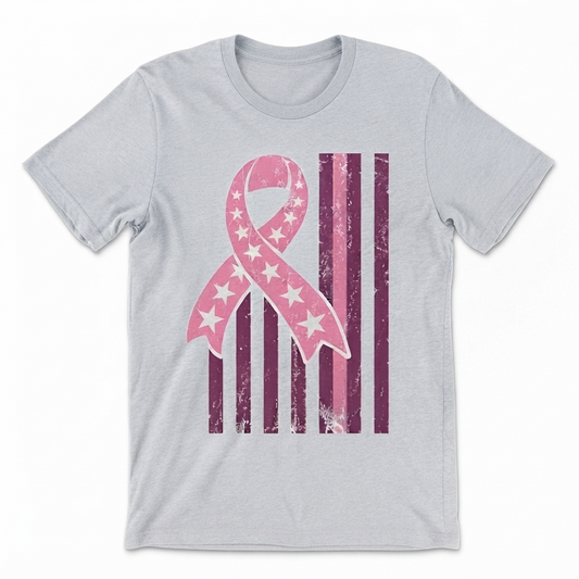 Breast Cancer Flag T-Shirt – Pink Ribbon American Flag Unisex Graphic Tee-Pasimax