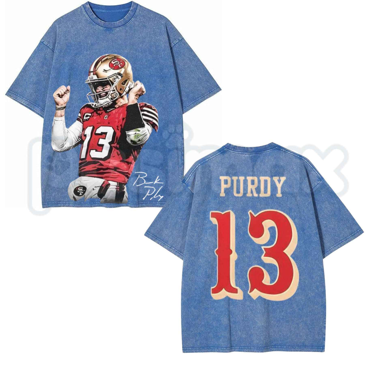 Brock Purdy #13 Bay Area Football Fan Art Inspired Acid Washed Graphic Tee – Retro San Francisco Quarterback Shirt, Vintage Mineral Wash Lightweight Cotton Unisex Top-Pasimax
