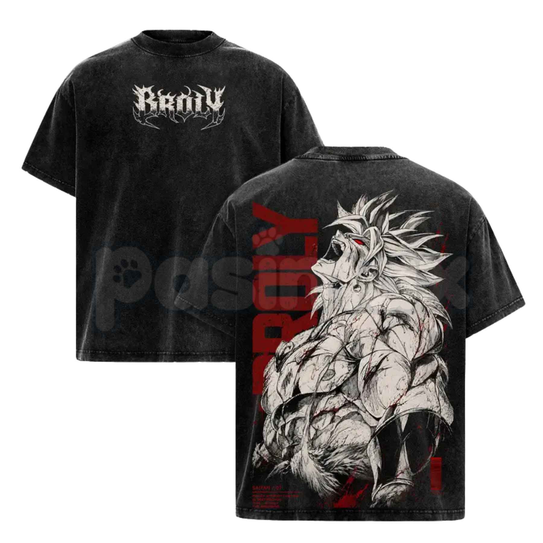 Broly DBZ Washed Tee – Super Saiyan Berserker Anime Graphic Double Printed T-Shirt, Vintage Acid Washed Lightweight Cotton Dragon Ball Z Top-Pasimax