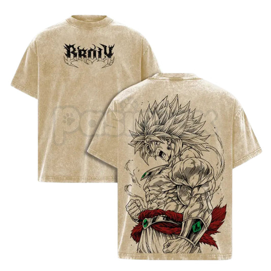 Broly The Legendary DBZ Vintage Washed T-Shirt – Double Printed Oversized Graphic Tee, Lightweight Cotton Anime Streetwear-Pasimax