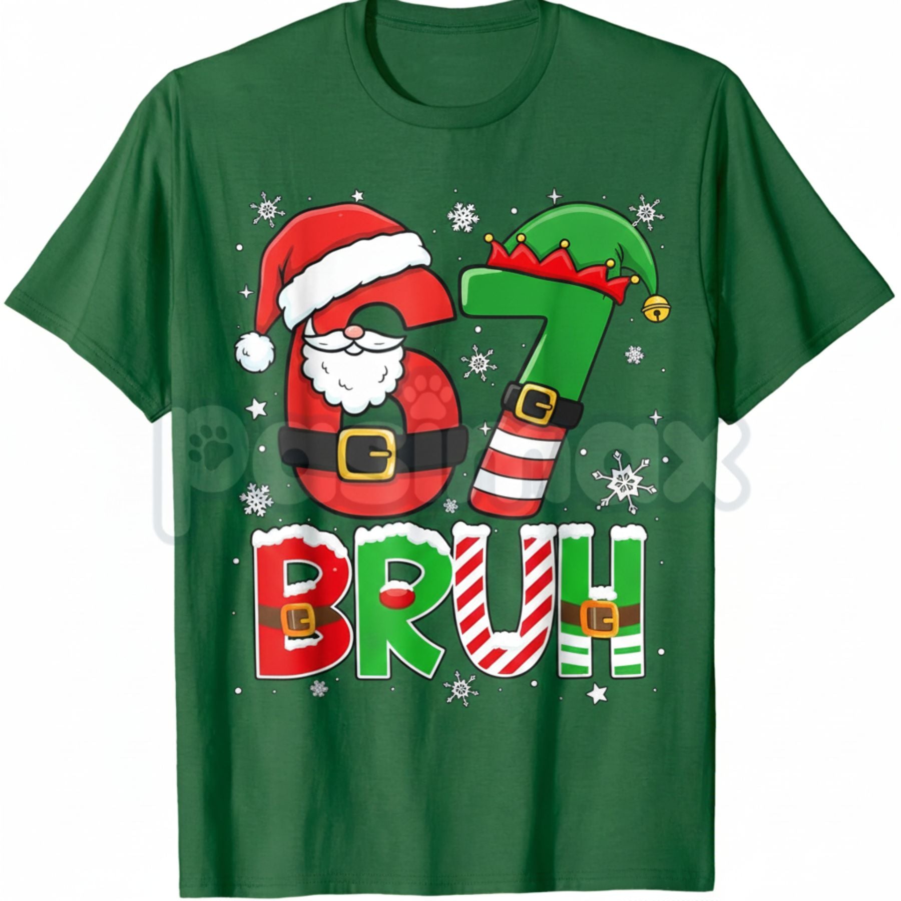 Bruh 67 Six Seven 6 7 Meme Christmas Funny T-Shirt - Viral Internet Holiday Tee, Absurd Niche Humor Apparel, Gen Z Christmas Gag Gift-Pasimax