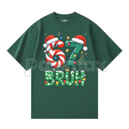 Bruh 67 Six Seven 6 7 Meme Christmas T-Shirt - Funny Gen Alpha Holiday Tee, Viral Internet Slang Kids Shirt, Unisex Boy Girl Gift-Pasimax