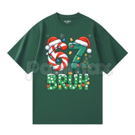 Bruh 67 Six Seven 6 7 Meme Christmas T-Shirt - Funny Gen Alpha Holiday Tee, Viral Internet Slang Kids Shirt, Unisex Boy Girl Gift-Pasimax