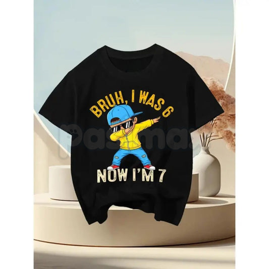 "Bruh I Was 6 Now I'm 7" Birthday T-Shirt – Funny Kid's Dabbing Graphic Tee-Pasimax