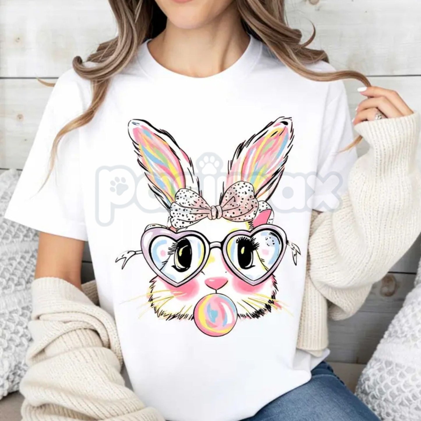 "Bubblegum Bunny" Funny Easter T-Shirt - Cool Rabbit Blowing Bubble Graphic Tee, Premium 100% Cotton Easter Sunday Top, Trendy Pink Bunny Streetwear Shirt, Hipster Easter Gift for Teens & Adults, Soft Lived-In Festive Holiday Apparel-Pasimax