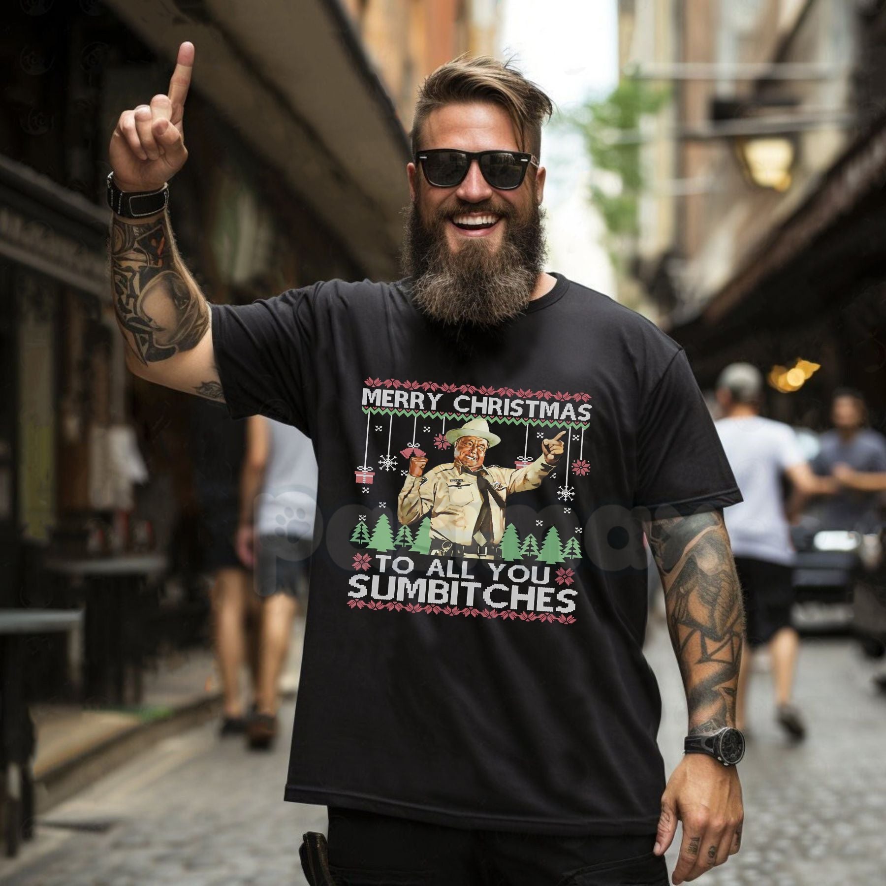Buford T. "Merry Christmas, You Sumbtches" T-Shirt - Funny Outlaw Christmas Tee, Retro Movie Holiday Graphic, Unisex Comedy Film Apparel-Pasimax