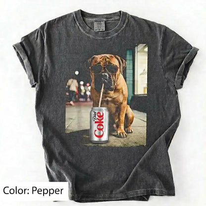 Comfort Colors® Dog Breeds Drinking Diet Coke T-Shirt – Funny Dog Dad Soda Lover Graphic Tee, Aesthetic Retro Puppy Animal Meme Shirt, Cute Pet Gift