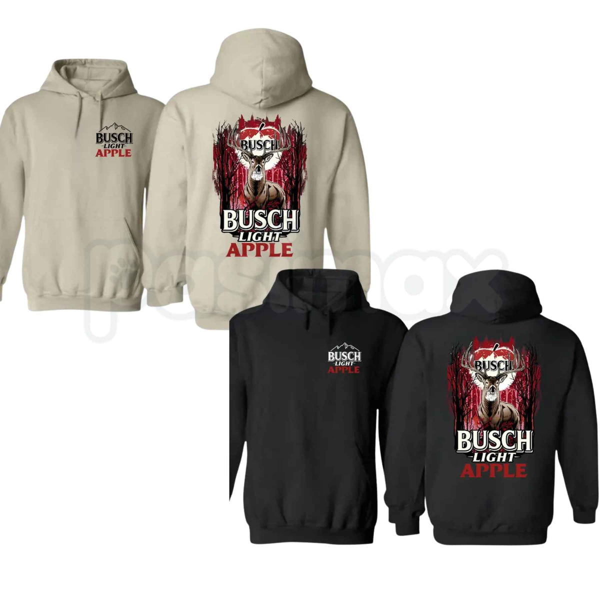 Buschhh Light Apple Hunting Hoodie – Retro Beer Can Camo Graphic Pullover, Outdoor Hunter Game Day Sweatshirt, Unisex Heavy Blend-Pasimax