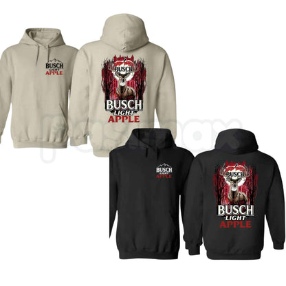 Buschhh Light Apple Hunting Hoodie – Retro Beer Can Camo Graphic Pullover, Outdoor Hunter Game Day Sweatshirt, Unisex Heavy Blend-Pasimax