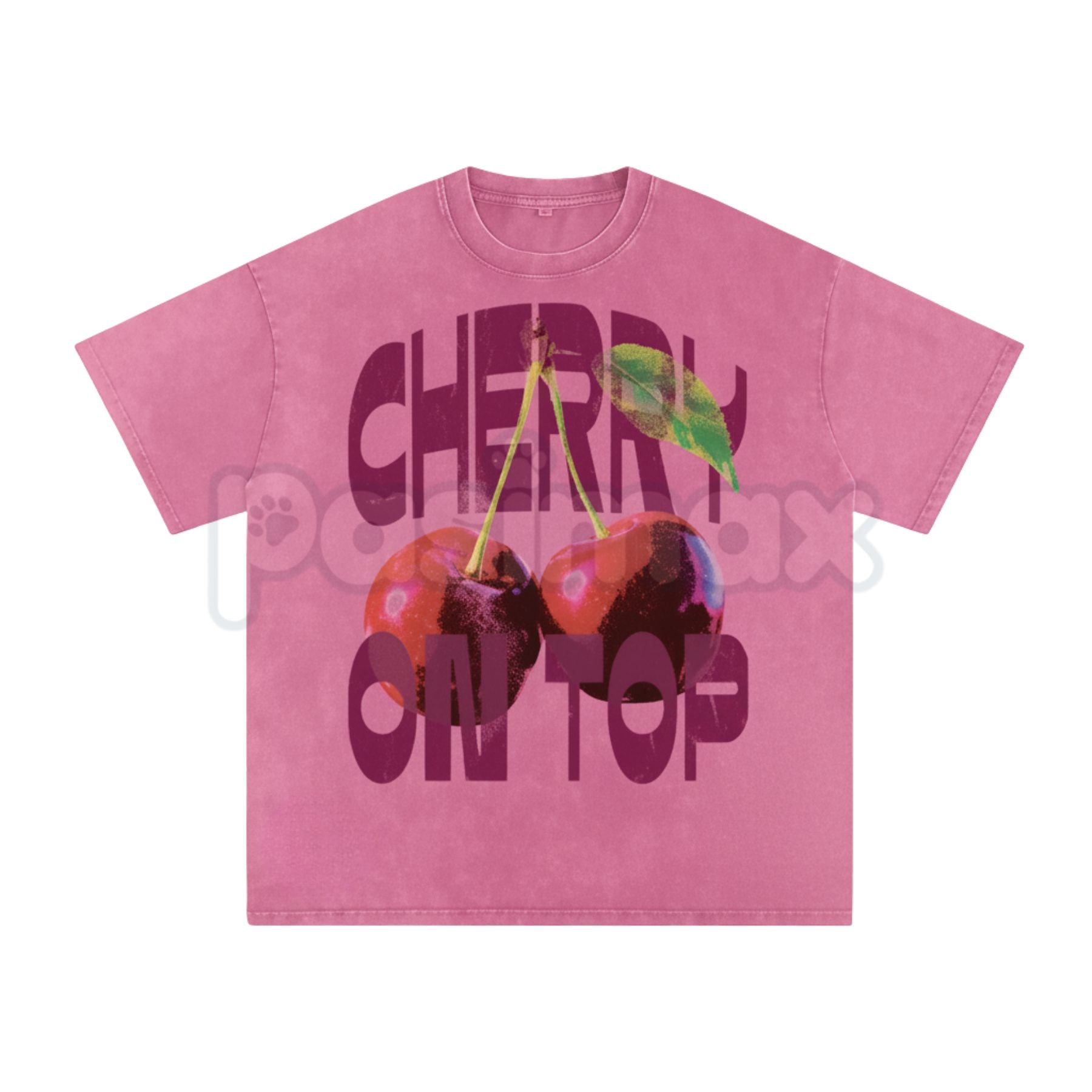"CHERRY ON TOP" Vintage Wash Graphic Tee – Retro Aesthetic Fruit Print, Oversized Coquette Streetwear T-Shirt-Pasimax