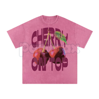 "CHERRY ON TOP" Vintage Wash Graphic Tee – Retro Aesthetic Fruit Print, Oversized Coquette Streetwear T-Shirt-Pasimax