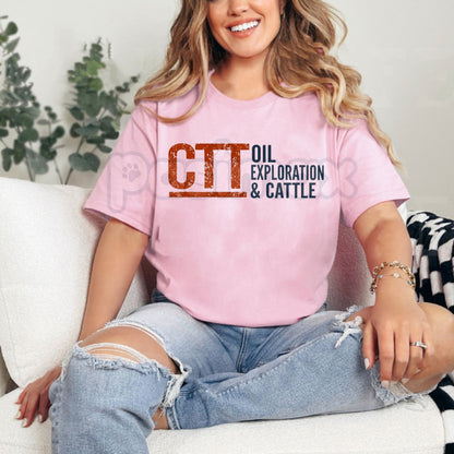 CTT Oil Exploration & Cattle Design T-Shirt - Rugged Oilfield & Ranching Graphic Tee, Industrial Cattleman Heritage Shirt, Premium Heavyweight Unisex Workwear Top, Oil Rig & Livestock Farming Gift, Vintage Western Industry Apparel-Pasimax