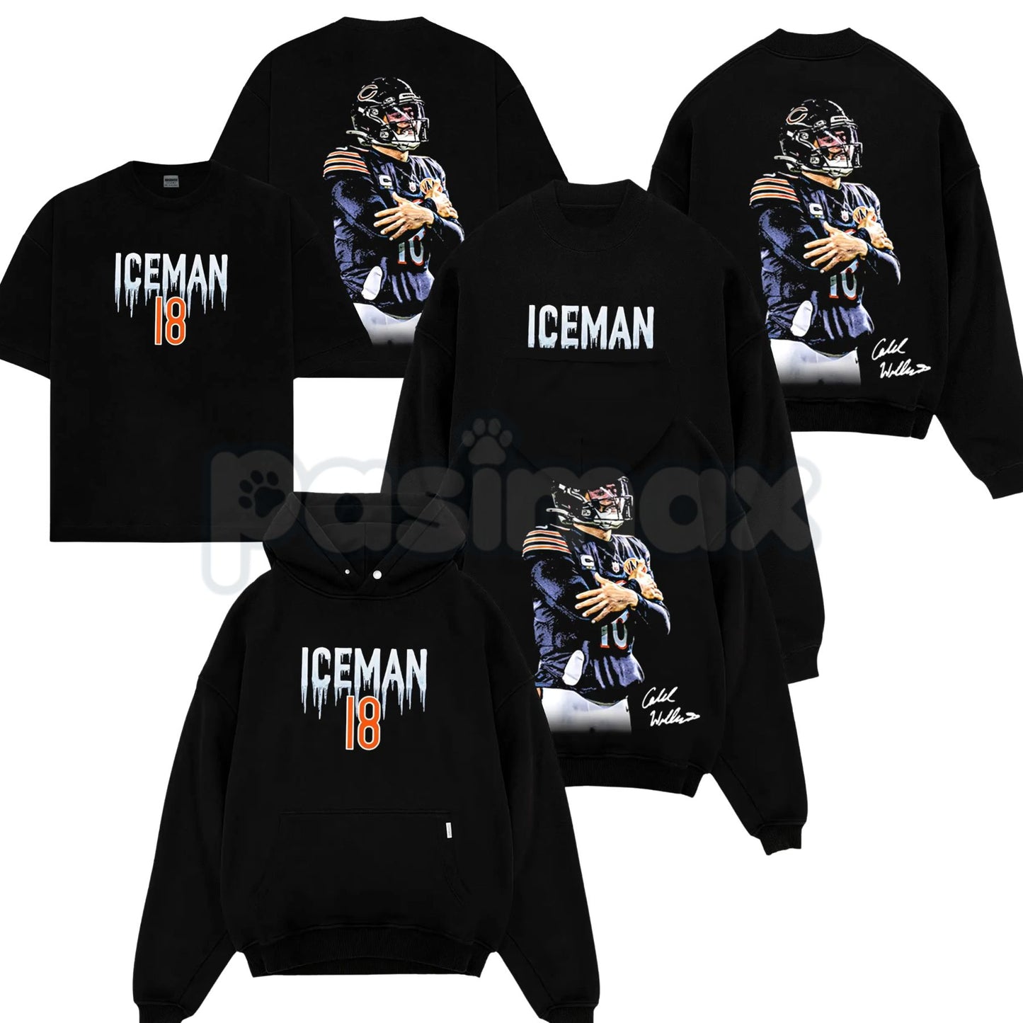 Caleb Williams 18 – Iceman 'Cold' Celly For Da Bears Cotton Hoodie, Sweatshirt & T-Shirt-Pasimax