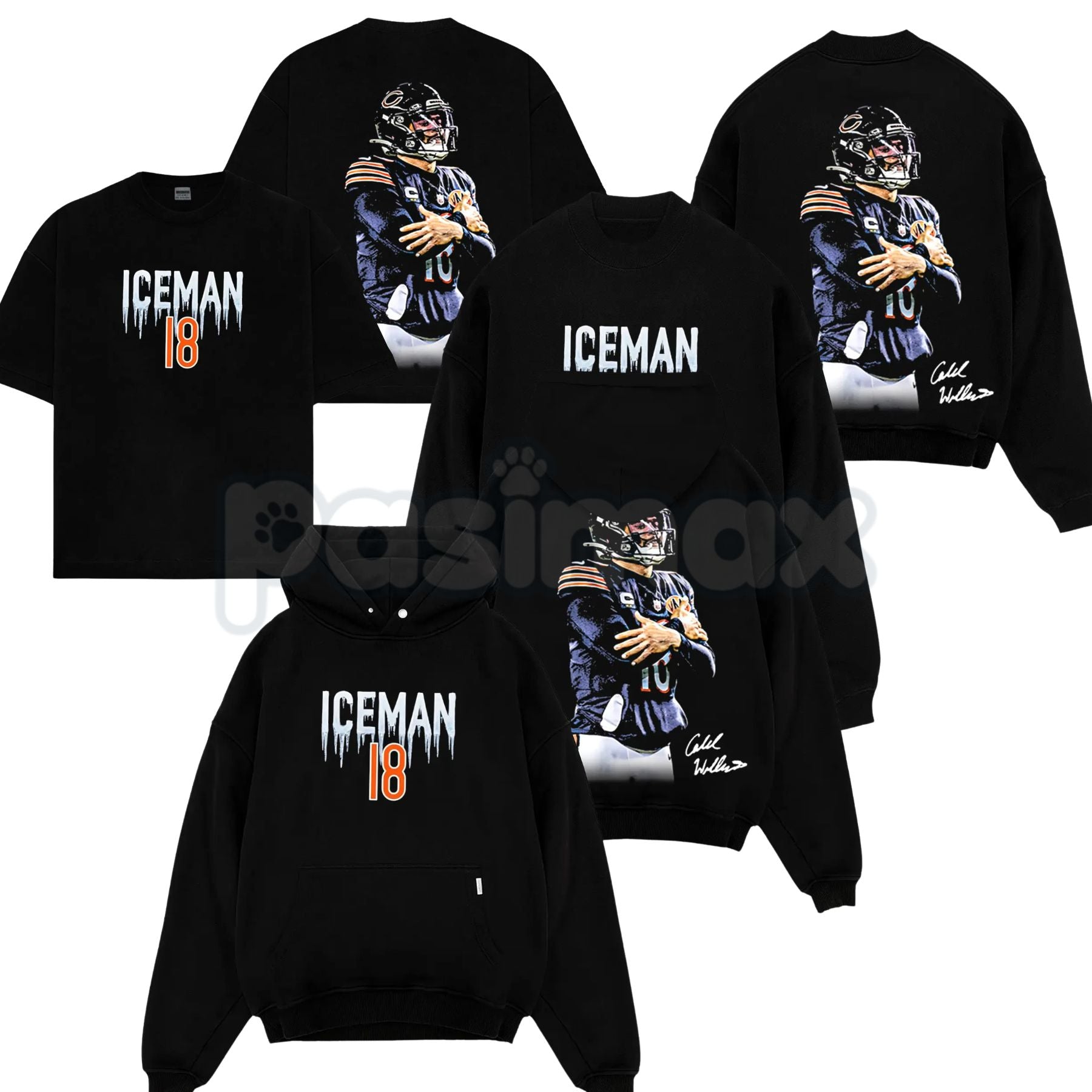 Caleb Williams 18 – Iceman 'Cold' Celly For Da Bears Cotton Hoodie, Sweatshirt & T-Shirt-Pasimax