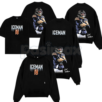 Caleb Williams 18 – Iceman 'Cold' Celly For Da Bears Cotton Hoodie, Sweatshirt & T-Shirt-Pasimax