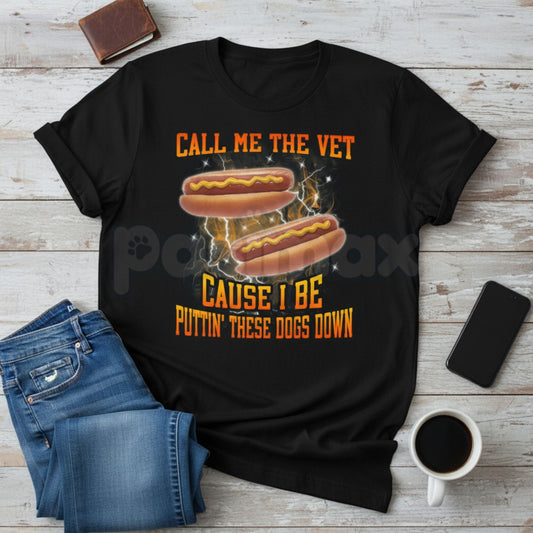 "Call Me The Vet Cause I Be Funny Hard" Hot Dog Meme T-Shirt - Funny Surreal Bootleg Tee, Ironic Streetwear Meme Apparel, Retro 90s Graphic Tee-Pasimax