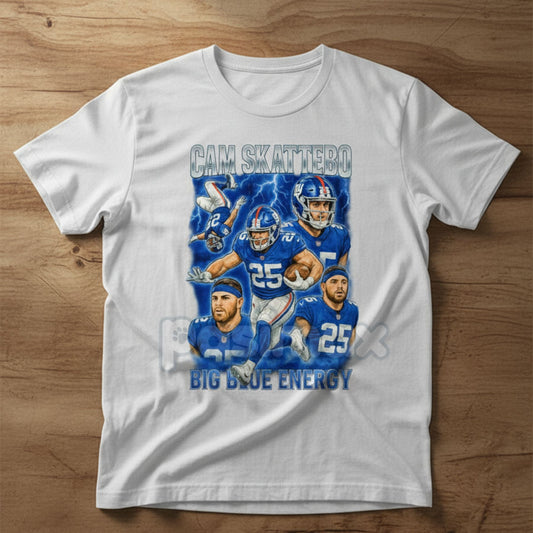 Cam Skattebo "Big Blue Energy" T-Shirt - New York Giants '90s Rap Tribute Tee, Unisex Bootleg RB Graphic-Pasimax