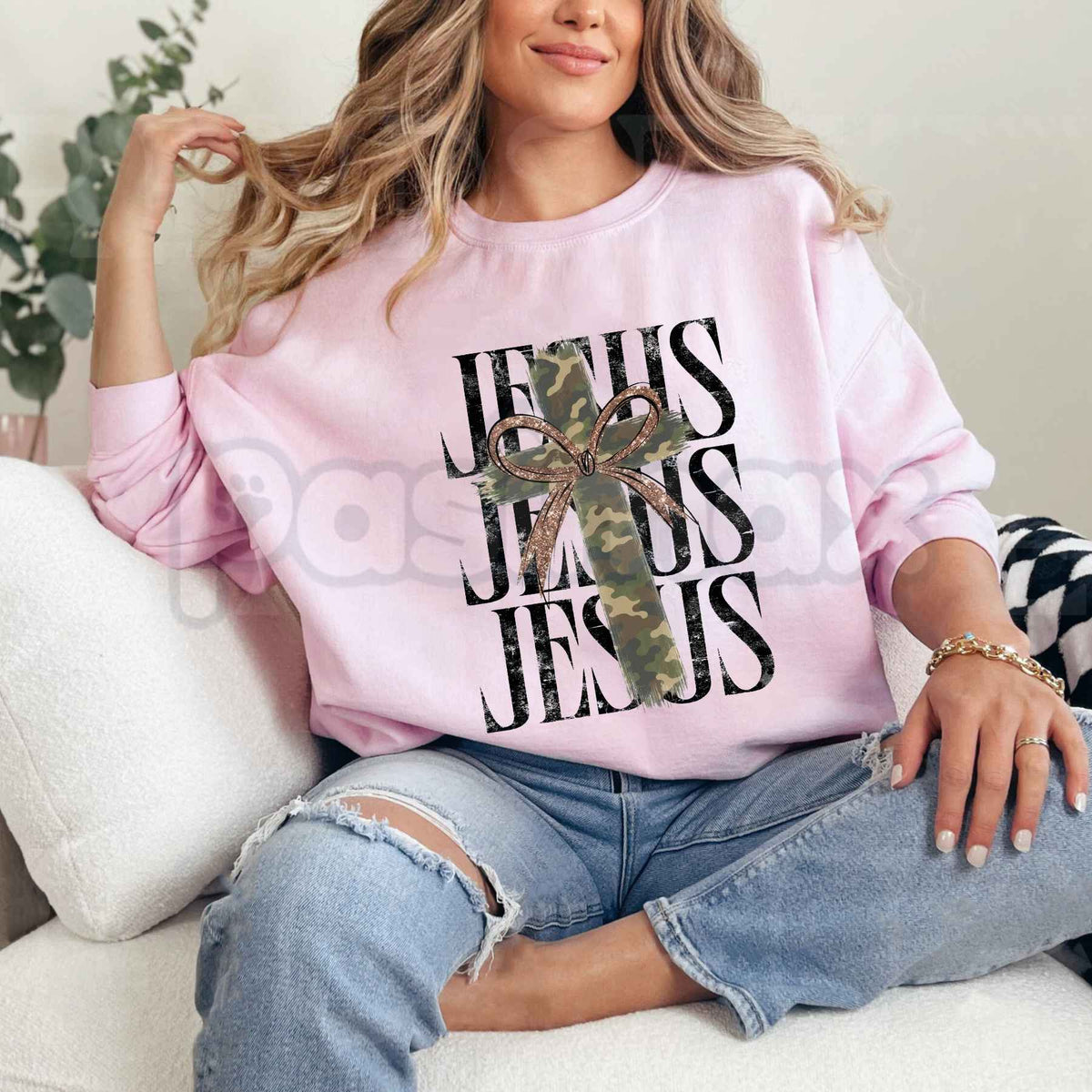 Camo Pattern Jesus Sweatshirt | Vintage Woodland Faith Graphic Top-Pasimax