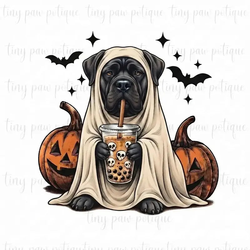 Comfort Colors® Custom Ghost & Boba Tea Halloween Dog T-Shirt – Spooky Season Bubble Tea Graphic Tee, Cute Ghost Dog Unisex Top & Gift