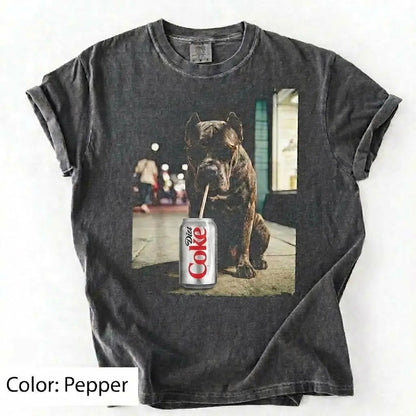 Comfort Colors® Dog Breeds Drinking Diet Coke T-Shirt – Funny Dog Dad Soda Lover Graphic Tee, Aesthetic Retro Puppy Animal Meme Shirt, Cute Pet Gift
