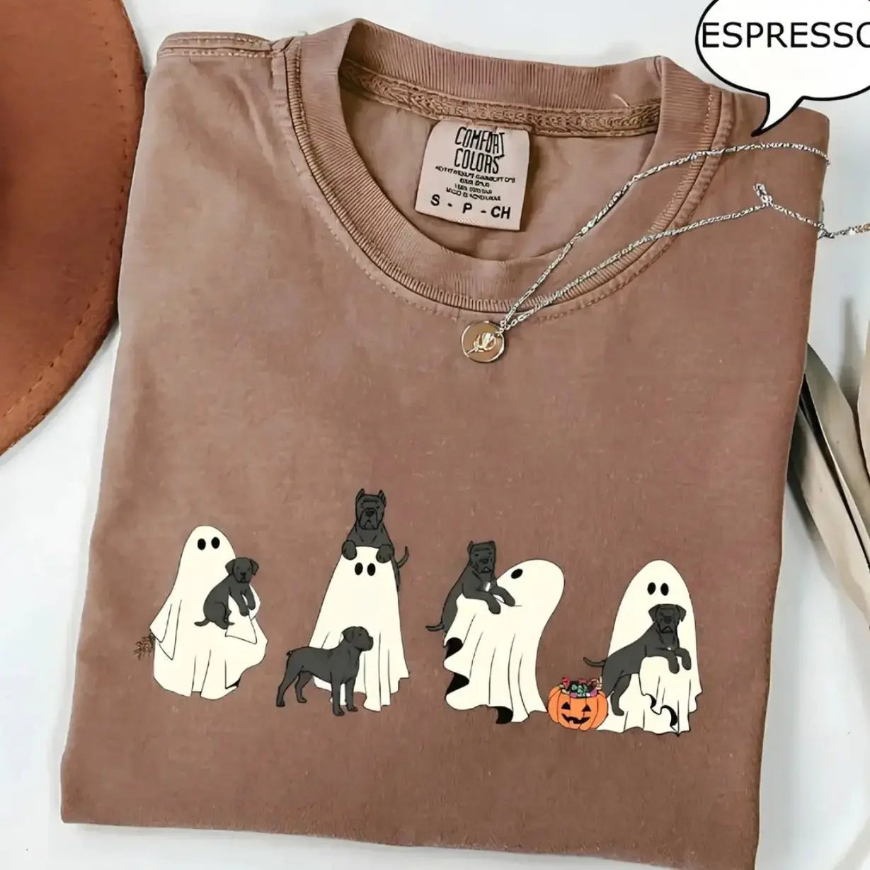 Comfort Colors® Custom Dog Halloween T-Shirt – Breeds Available Ghost Boba Tea Funny Pet Graphic Tee, Spooky Dog Lover Unisex Top