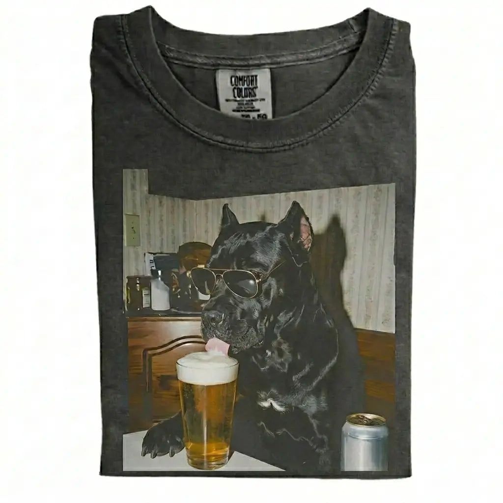 Comfort Colors® Custom Dog Breeds Drinking Beer T-Shirt – Vintage 90s Funny Edgy Dog Meme Tee, Aesthetic Retro Brewery Lover Dog Dad Gift Top