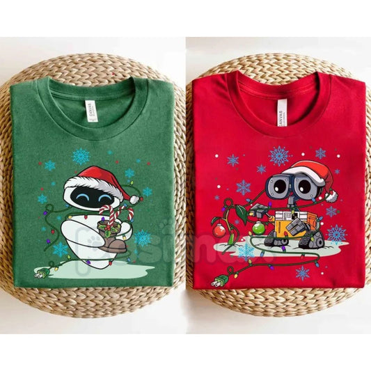 Cartoon Movie Characters Christmas Lights Matching T-Shirt - Family Holiday Graphic Tee, Funny Festive Movie Fan Apparel, Unisex Christmas Lights Shirt-Pasimax