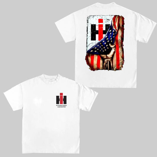 Case IH US Flag T-Shirt - 2-Sided Graphic Tee for Farmers, International Harvester Apparel-Pasimax