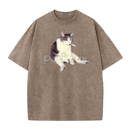 'Cat Smoke' Funny Animal Graphic Tee – Unisex Streetwear Cotton Comfort Shirt, Menswear Womenswear Cool Cat Tee-Pasimax