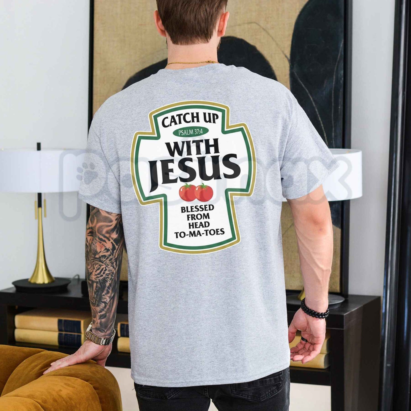 Catch Up With Jesus T-Shirt – Funny Ketchup Bottle Parody Christian Unisex Cotton Tee-Pasimax