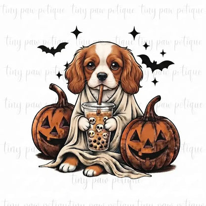 Comfort Colors® Custom Ghost & Boba Tea Halloween Dog T-Shirt – Spooky Season Bubble Tea Graphic Tee, Cute Ghost Dog Unisex Top & Gift