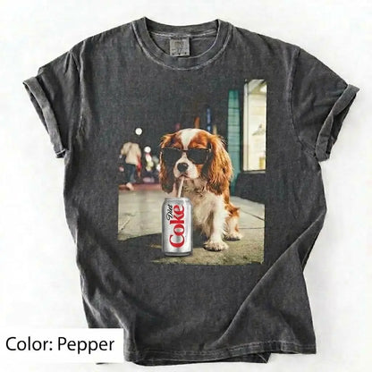 Comfort Colors® Dog Breeds Drinking Diet Coke T-Shirt – Funny Dog Dad Soda Lover Graphic Tee, Aesthetic Retro Puppy Animal Meme Shirt, Cute Pet Gift
