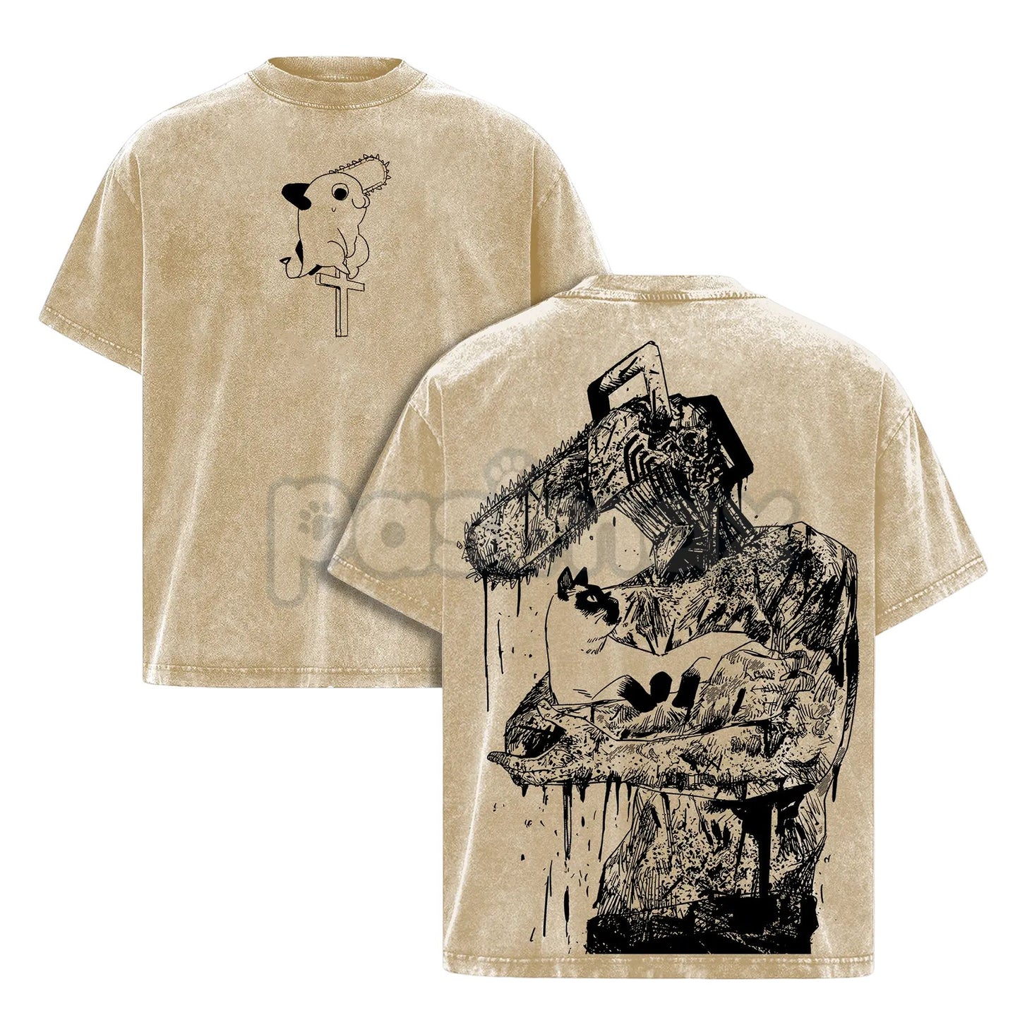 Chainsaw Man Denji T-Shirt – Vintage Washed Oversized Heavy Cotton Tee, Anime Streetwear-Pasimax