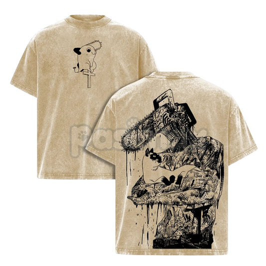 Chainsaw Man Denji T-Shirt – Vintage Washed Oversized Heavy Cotton Tee, Anime Streetwear-Pasimax