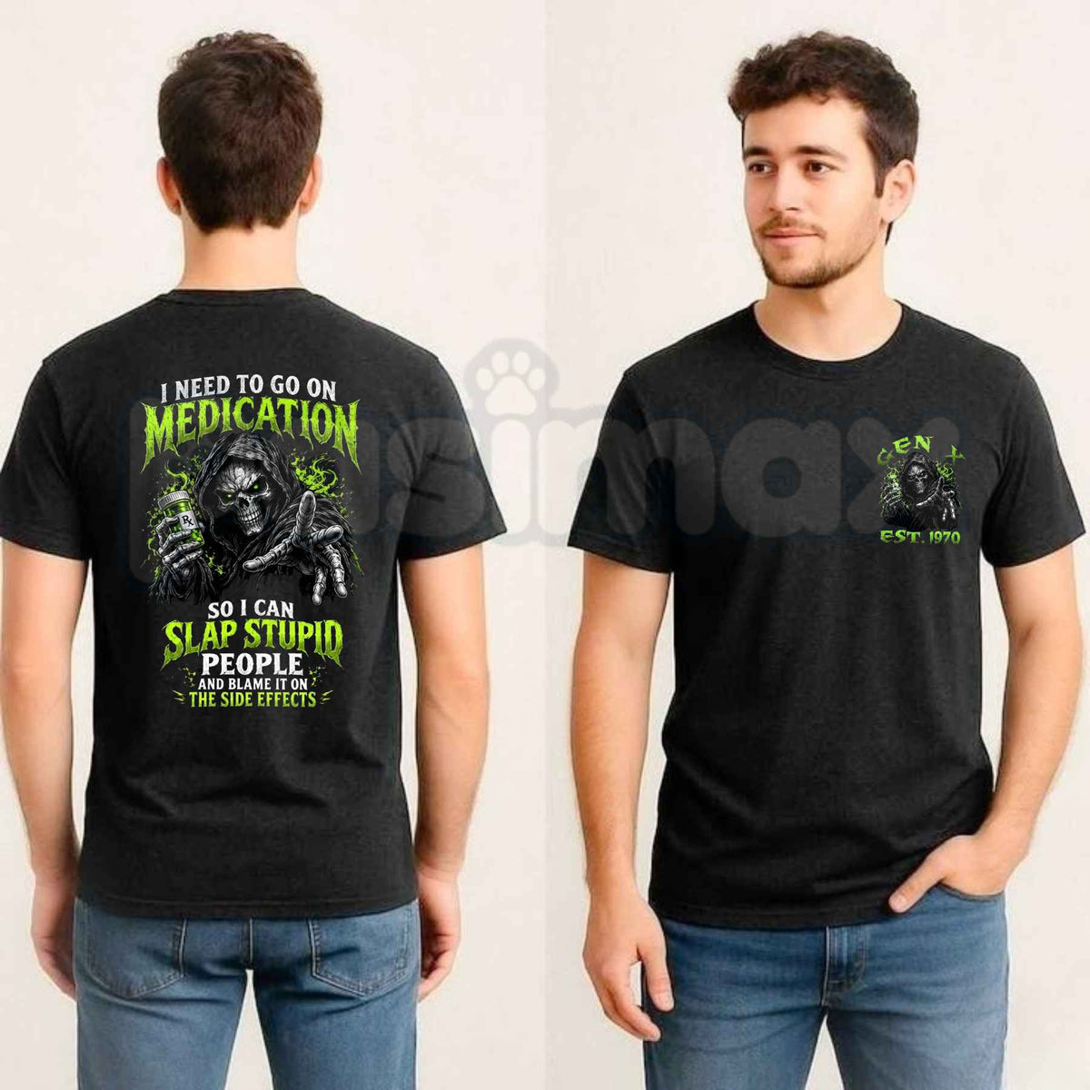 Chaosmoda I Need To Go On Medication Custom Year Skull T-Shirt – Funny Sarcastic Graphic Unisex Tee-Pasimax