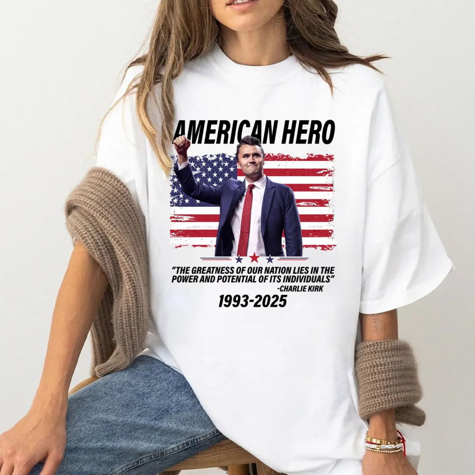 Charlie Kirk "American Hero" T-Shirt - Patriotic Statement Tee, Conservative Political Apparel-Pasimax