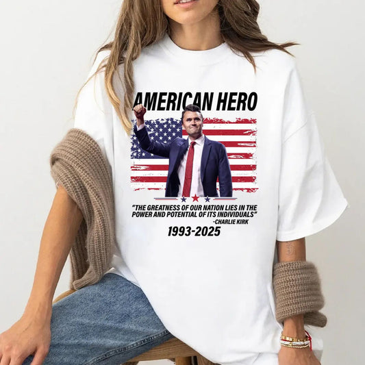Charlie Kirk "American Hero" T-Shirt - Patriotic Statement Tee, Conservative Political Apparel-Pasimax
