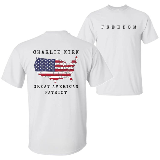 Charlie Kirk "Freedom & True Patriot" T-Shirt - American Statement Tee, Political Fan Apparel-Pasimax